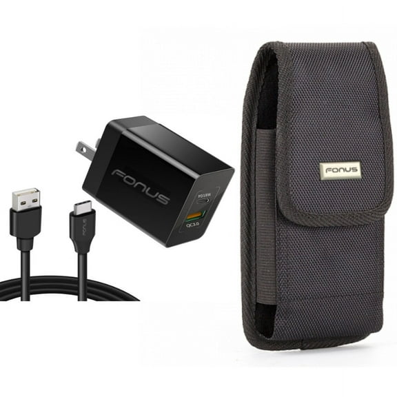 36W PD Home Charger & Case Belt Clip for iPhone 15 Pro - Fast Type-C 6ft Long Cable USB-C Power Cord and Swivel Holster Rugged Cover X5O for iPhone 15 Pro (6.1")