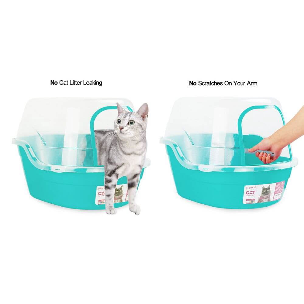 Petfamily Extra Large Cat Litter Box, Color Teal, Jumbo Hooded, 24.8 x 20 x 16.5 in