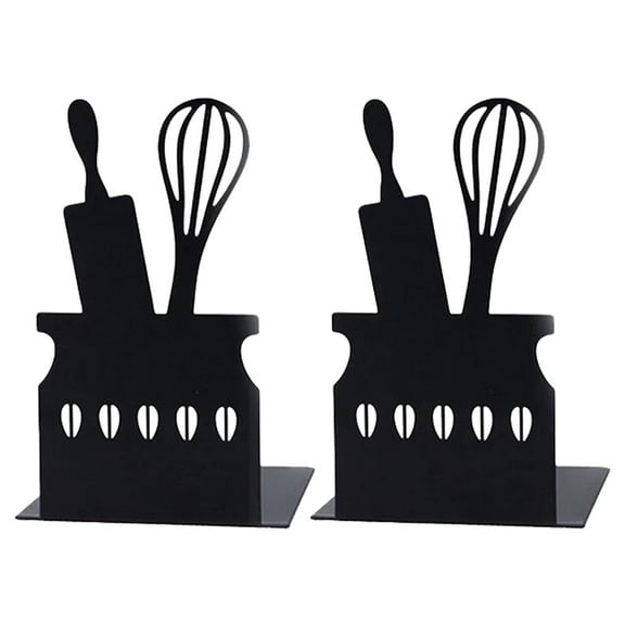 kjfeif Bookends, Book Ends for Shelves, Book Ends for Heavy Books, Book Shelf Holder Home Decorative, Metal Bookends Black 1 Pair, Book Stoppers, Heavy Bookends for Kitchen Cooking Lover Gifts