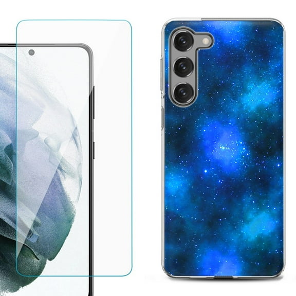 Shockproof Fashion Phone Case for Samsung Galaxy S23  / S23 Plus 5G, with Tempered Glass Screen Protector, by OneToughShield ® - Cosmos/Stars