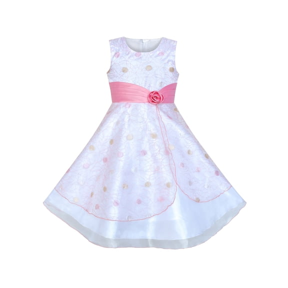 Flower Girls Dress Dot Tulle Pink Wedding Party Bridesmaid 7-8 Years