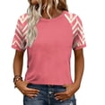 thumbnail image 2 of Womens Short Sleeve Raglan Top with Chevron Stripe Sleeves, Relaxed Fit Crew Neck Tee, Soft Stretch Casual Shirt in Hot Pink,Size 2XL, 2 of 8