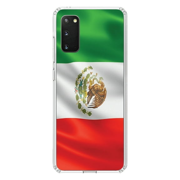 DistinctInk Clear Shockproof Hybrid Case for Galaxy S20 / S20 5G (6.2" Screen) - TPU Bumper, Acrylic Back, Tempered Glass Screen Protector - Red White Green Mexican Flag Mexico