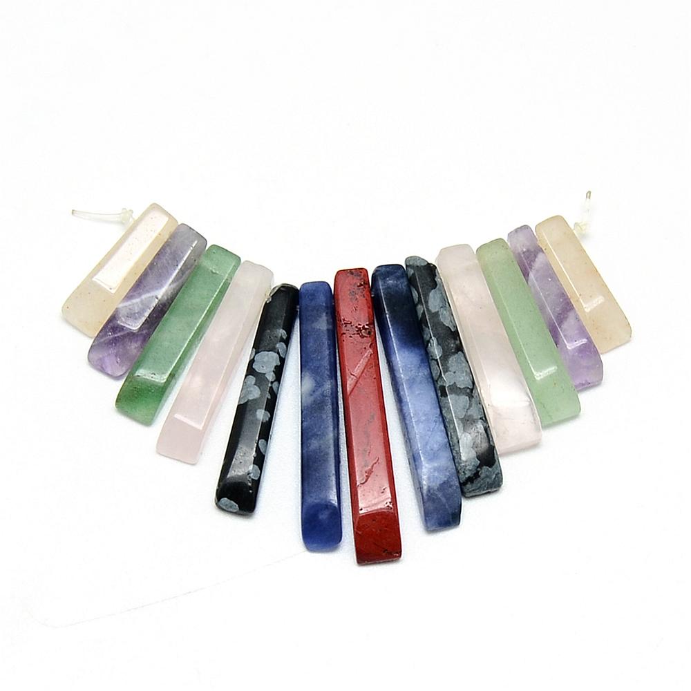 Natural Mixed Stone Bead Strands Graduated Fan Pendants Focal Beads Rectangle 10~31x4~6x3~5mm Hole: 1mm 13pcs/strand