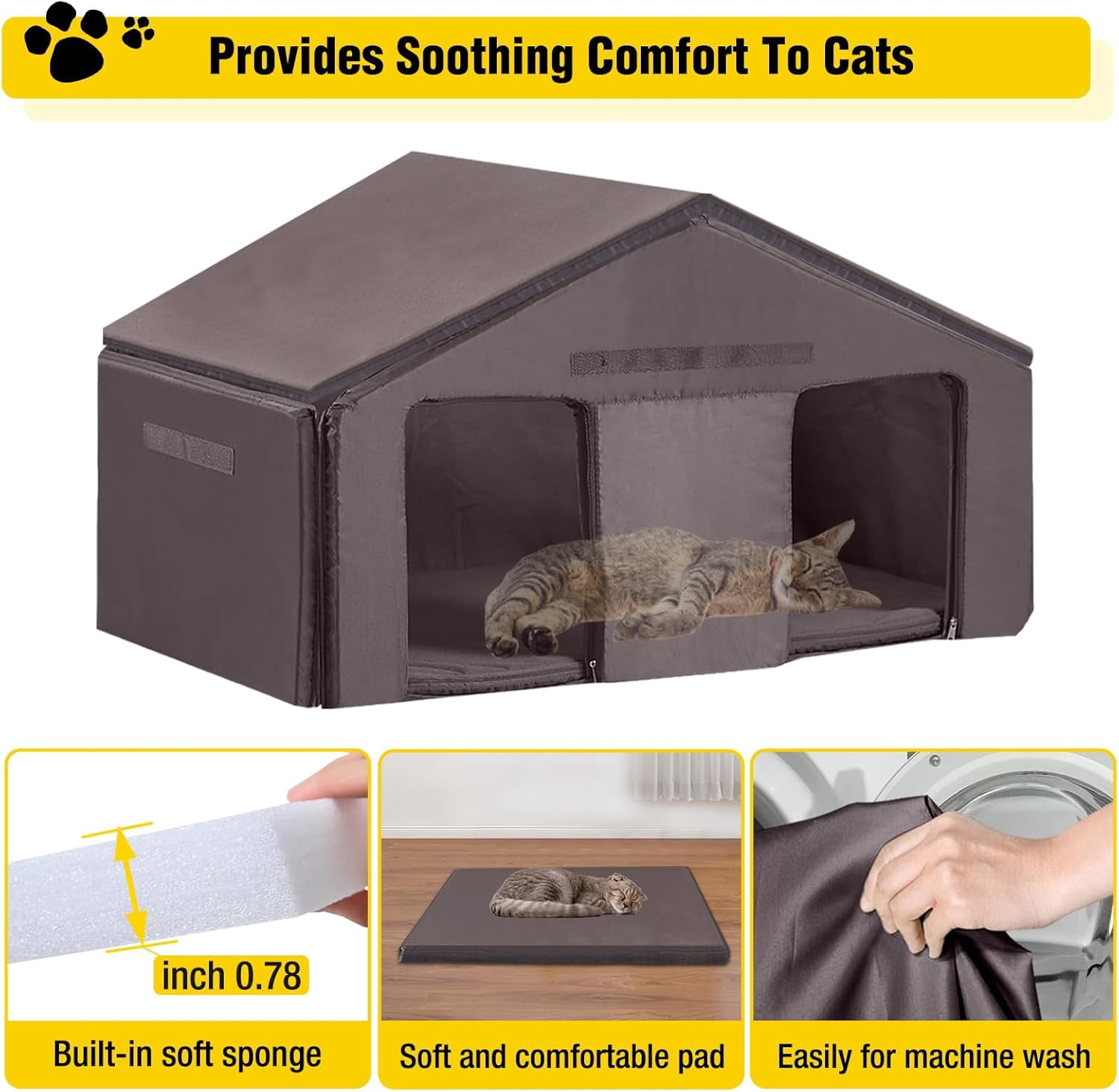 Aivituvin Heated Cat House for Outside Large Outdoor Cat House Insulated Weatherproof Feral Cat Shelter with Heating Pad, Insulated Thermal Liner, Chewproof Cable for 1-4 Cats, Winter-Ready (Black)