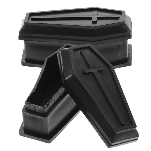 GAXIRE 2Pcs Coffin Shape Black Plastic Halloween Decor for Home and