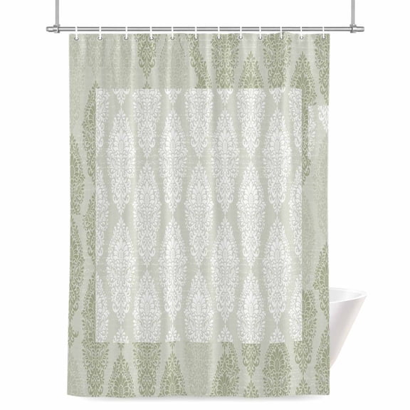 Green Lace Shower Curtain, Vintage Geometric Abstract Art Luxury Waterproof Shower Curtain Set with 12 Hooks Lightweight Bath Curtains Fabric Bathroom Decor 36x72 Inches