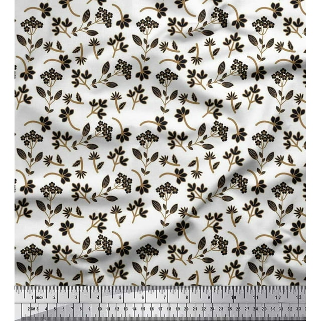 Soimoi Poly Georgette Fabric Leaves & Floral Artistic Decor Fabric Printed Yard 52 Inch Wide