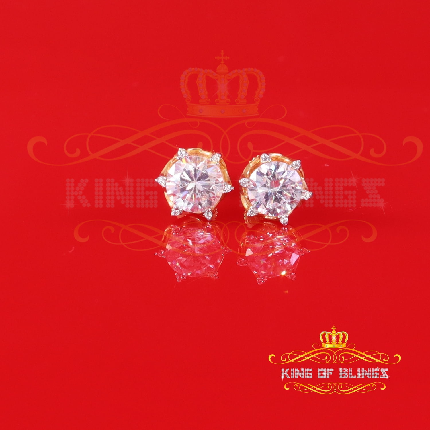 King of Bling's Men's/Womens 925 Silver Yellow 1.50ct VVS 'D' Moissanite Round Stud Earrings