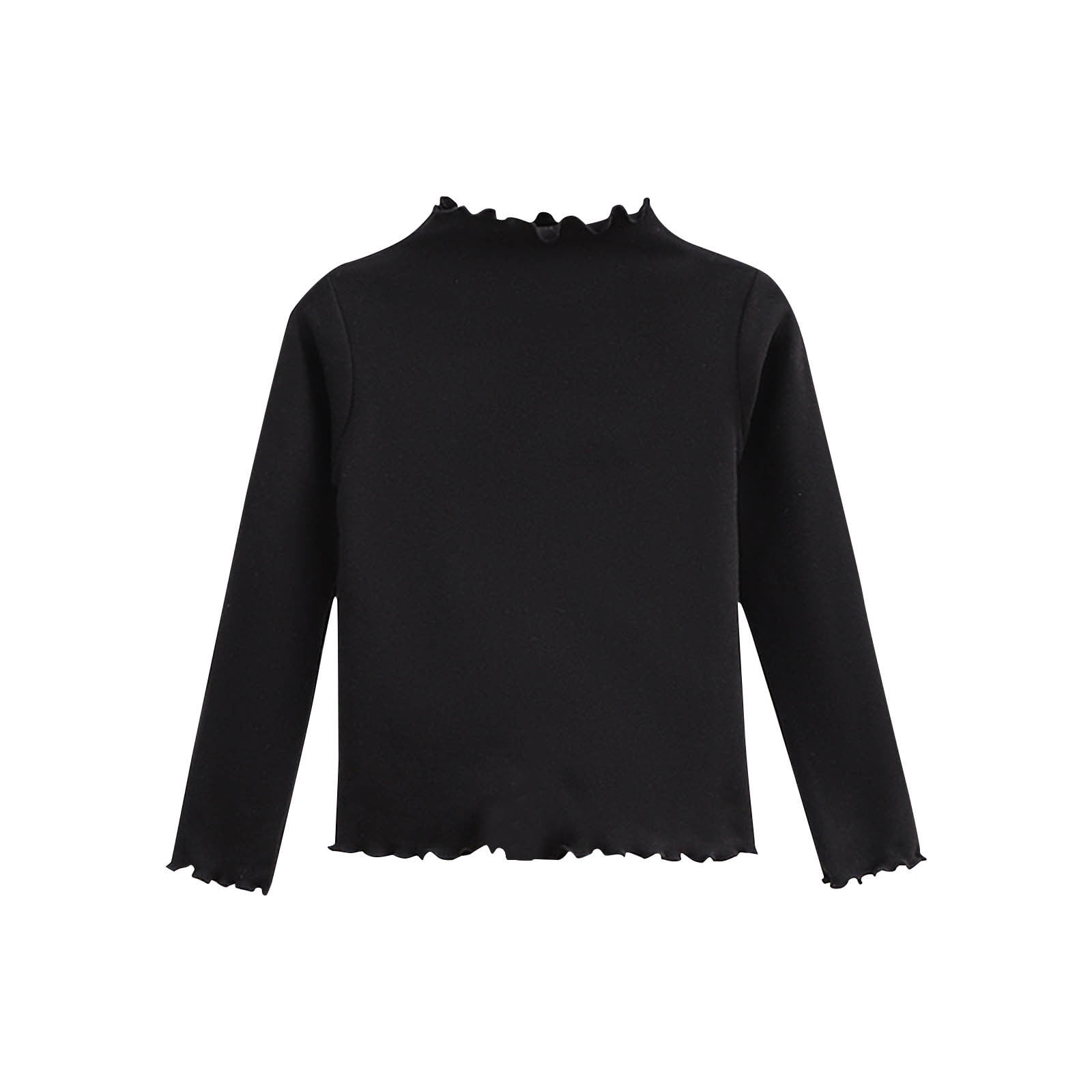 WRKEKC Girls Long Sleeve Tees Casual Solid Color Ruffled Semi Turtleneck Soft Warm Cozy Thickened Base Layer Pullover for Fall Winter 1-12 Years