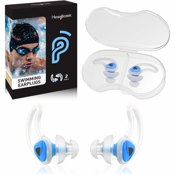 2 Pairs Swimmer Ear Plugs for Adult, Upgraded Custom-fit Swimming Earplugs for Swimmers Water Pool Shower Bathing and Other Water Sports(Blue)