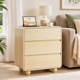 thumbnail image 2 of Aufeile 3 Drawer Nightstand with Charging Station, Modern Curved Night Stand with Hidden Handles, Bedside Table for Bedroom, Natural, 2 of 9