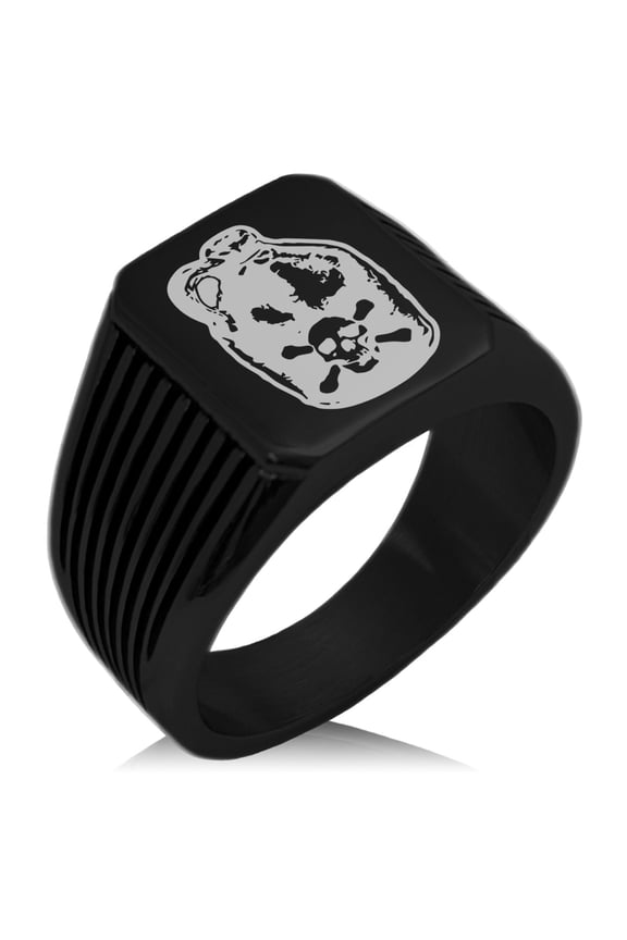 Stainless Steel Pirate Skull Crossbones Rum Needle Stripe Pattern Biker Style Polished Ring