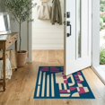 thumbnail image 2 of ODIKA 2'x3' Navy Blue Pink Cream Geometric Abstract Washable Accent Rug Modern Architectural Blocks Stripes Curved Mid Century Style for Bedroom, Nursery, RV, Pet Friendly, Bedside Mat, 2 of 7