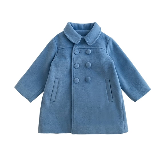 Abrigo De Invierno Para Niños Pequeños Chaquetas De Abrigo Para Niñas Chaquetas De Manga Larga Con Botones Trench Pocket Long Peacoat Blue Odeerbi LM103-4767