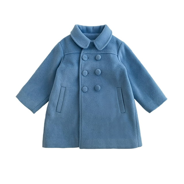 Abrigo De Invierno Para Niños Pequeños Chaquetas De Abrigo Para Niñas Chaquetas De Manga Larga Con Botones Trench Pocket Long Peacoat Blue Odeerbi LM103-4771