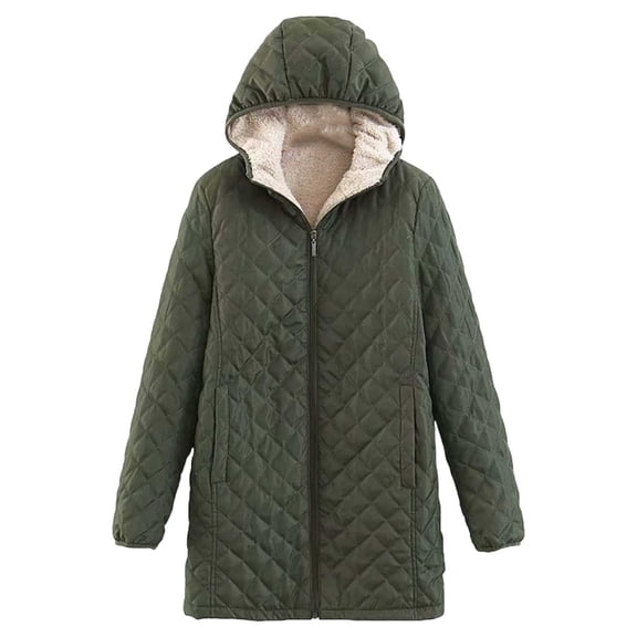 Women's Mid Length Winter Lined Hooded Thermal Insulated Coat Comfortable Long Sleeve Jacket For Cold Weather Casual Outerwear