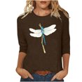 thumbnail image 2 of ICHUANYI Liquidación Camiseta holgada estampada a la moda para mujer Blusa de manga 3/4 de longitud media Blusa con cuello redondo Tops casuales ICHUANYI WER202308254382, 2 of 4
