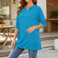 thumbnail image 5 of Women's Plus 3/4 Sleeve Tunic Tops Notch V Neck Flowy Blouses Loose Fit Long Shirts with Pockets to Wear with Leggings Office Daily Wear, Blue, XXL, 5 of 8