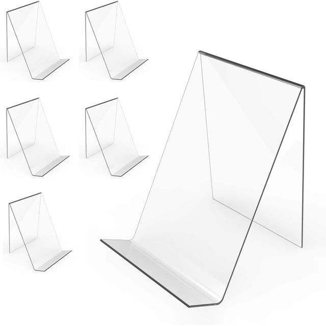Boloyo Acrylic Book Stand without Ledge ,6PC Clear Acrylic Display Easel, Transparent Tablet Holder for Displaying Pictures,Books,Music Sheets,Notebooks, Artworks, CDs, etc.