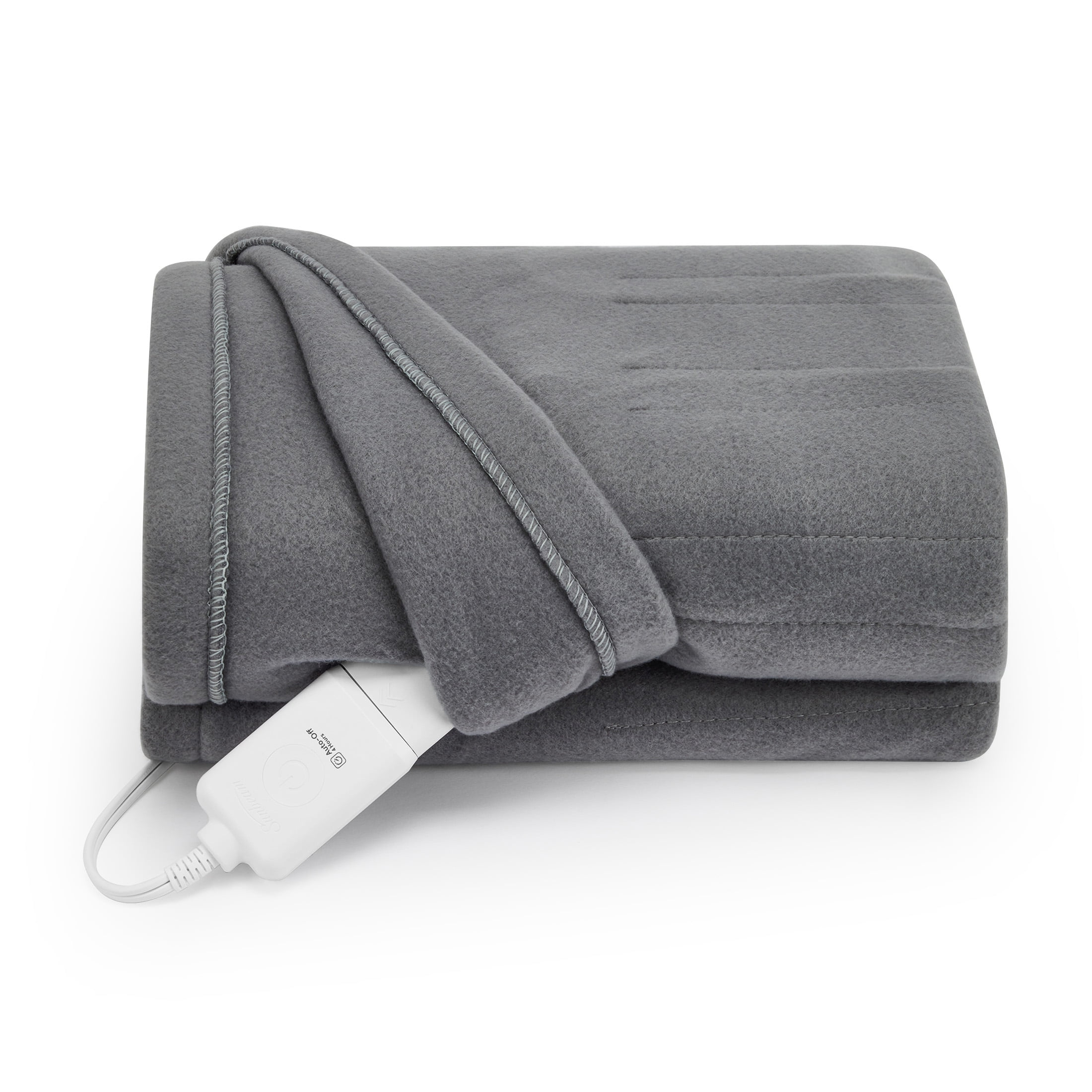 (4 pack) Sunbeam Throw Grey Fleece, 4 Heat Settings, 4-Hour Auto Shut-Off, Electric Heated Blanket, 50” x 60”
