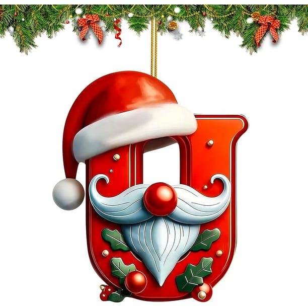 Adornos Navideños con Letras Del Alfabeto (26 Piezas) | Colgantes de Letras Acrílicas Personalizados con Gorros de Papá Noel | Decoraciones Navideñas Duraderas para El Hogar, La Oficina, La Escuela,