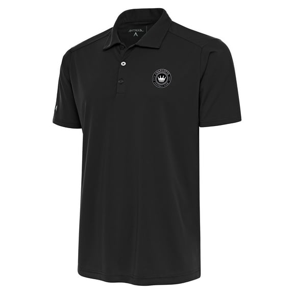 Men's Antigua Charcoal Charlotte FC Brushed Metallic Logo Tribute Polo