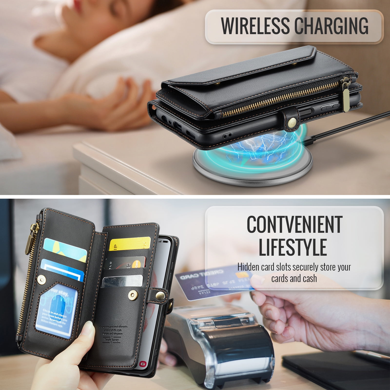 Asuwish Compatible with Samsung Galaxy S21 5G 6.2 inch Zipper Wallet Phone Case Tempered Glass Screen Protector Crossbody Lanyard Strap Flip Card Holder Slot Cell Cover for S 21 21S G5 Women Black