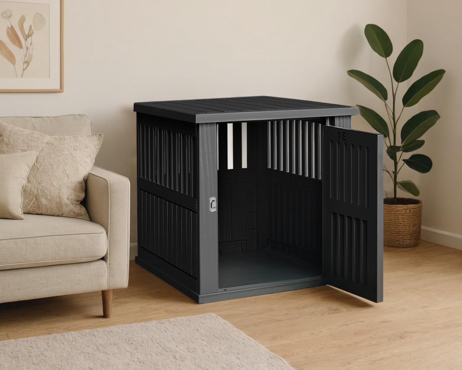 Dog Crate Furniture for Small to Medium Dogs,Decorative Resin Kennel Indoor,Multifunctional Dog Crate with Locking Buckle,End Table,Durable and Sturdy(Black 29.65 * 21.34 * 25.28)