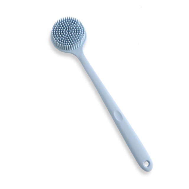 Cepillo exfoliante de silicona suave de doble cara para la espalda, multifuncional, para ducha, baño, masaje corporal, champú, limpiador con mango largo, azul marino