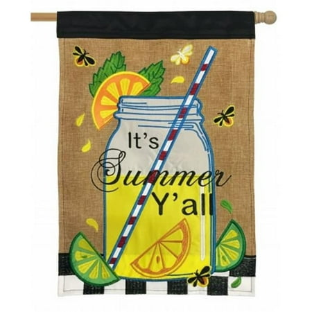 UPC: 0603799118118 | Magnolia Garden Its Summer Yall Mason Jar Lemonade 42 x 29 Rectangular Burlap Double Applique Large House Flag