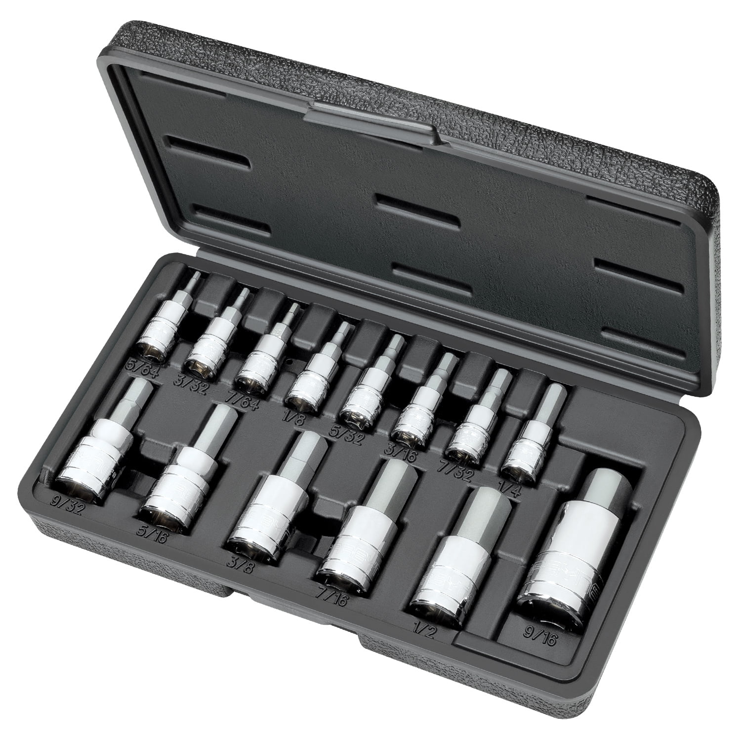 Carbyne 14-Piece SAE Hex (Allen) Bit Socket Set, 5/64 in. to 1/2 in., S2 Steel Bits, CrV Sockets, 1/4 in. 3/8 in. 1/2 in. Drive, Zinc Phosphate