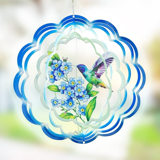 VP Home Molinillo de Viento Cinético Colibrí Floral 3D Gran Molinillo Metal Jardín Exterior: Molinillos de Viento Colgantes 12" X 15": Decoración Perfecta para Exteriores