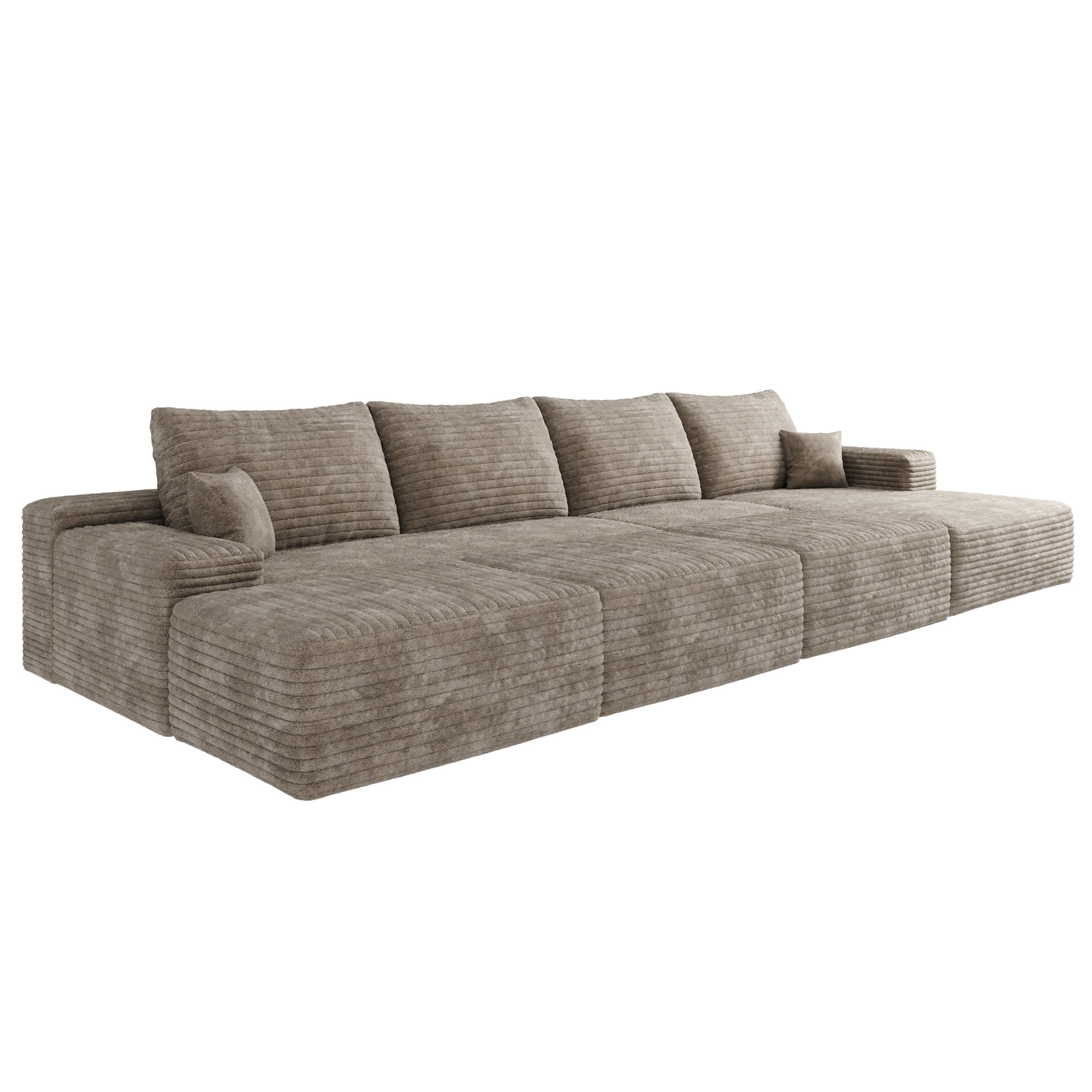 MAYEERTY 135" Large Modular Cloud Sofa Bed, 6-Seater Living Room Sofa, No Assembly Plush Corduroy Fabric, Camel (6 packages)