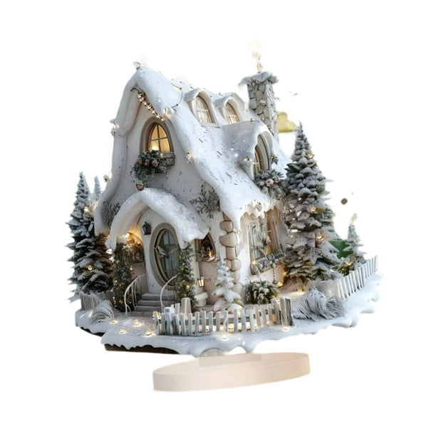 Adorno navideño acrílico en acrílico, letrero de casa en 2D, adorno de mesa con base y diseño artístico. C