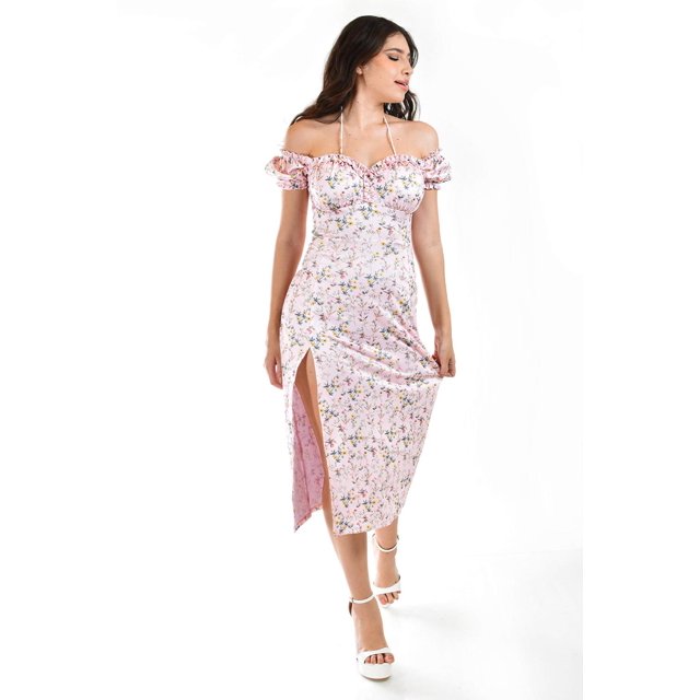 Vestido floreado con abertura Roman Fashion /Juvenil, 21251 (Rosa flores) rosa CH