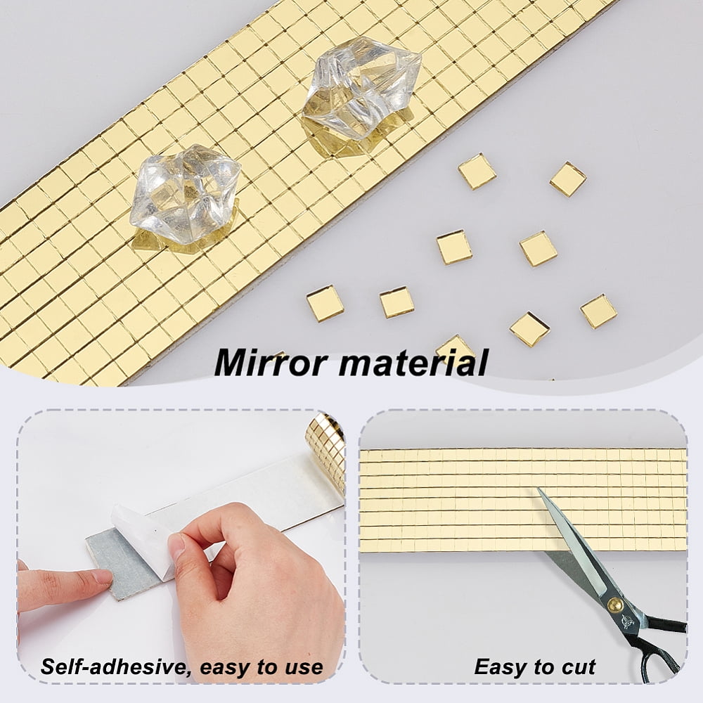 6 Sheets Self Adhesive Mosaic Tiles for Crafts Mixed Color Real Glass Cabochons Mosaic Tiles for DIY Craft Decoration Disco Ball Sliver Hat Cups DIY