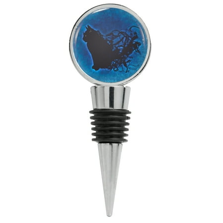 

Black Cat with Smoke Illustration on Blue Background Wine Stopper
