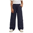 thumbnail image 3 of Loopsun Kids Girls Pants 5 to 16 Years Solid Drawstring Wide Leg Cargo Trousers, 3 of 5