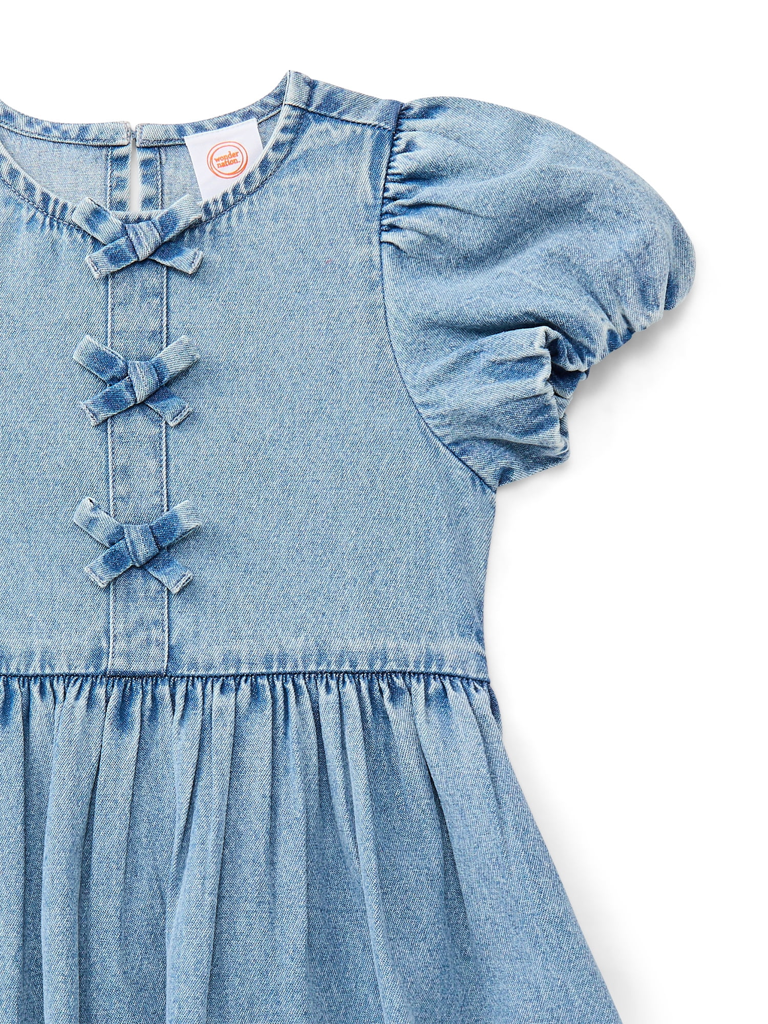 Wonder Nation Toddler Girls Denim Dress with Bubble Sleeves, Sizes 12M-5T