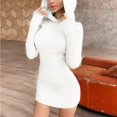 thumbnail image 2 of Vestido de manga larga a la cadera con bolso tejido con capucha ajustado Sexy de Color sólido a la moda para mujer Fridja NMB1034, 2 of 7
