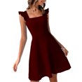 thumbnail image 2 of Dream Lifestyle Square Collar Tie Back Backless Summer Dress Ruffle Trim Sleeve Pleated Hem Mini Dress Streetwear, 2 of 8