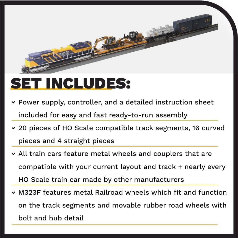 Diecast Masters Caterpillar Progress Rail HO Scale Train Set, HO Series Cat Trucks & Construction Equipment | 1:87 Scale Model Diecast Collectible | Diecast Masters Model 87001
