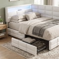 thumbnail image 1 of Homy Casa Twin Size Upholstered Daybed with Storage Drawers, LED Headboard, Charging Station, Linen Frame, Beige, 1 of 6