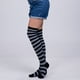 thumbnail image 5 of Sonducket Paquete de 2 calcetines a rayas de talla grande hasta el muslo, transpirabilidad, apariencia única y flexible, calcetines antideslizantes, Medias rayas negras grises, 5 of 6