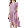 thumbnail image 4 of Jdlsppl Women's Short Sleeve Cocktail Dresses Ladies Lace Overlay Off the Shoulder Sweetheart Neck Evening Gown Homecoming Party Dress Wedding Guest High Low Skater Dress Purple X-Large, 4 of 5