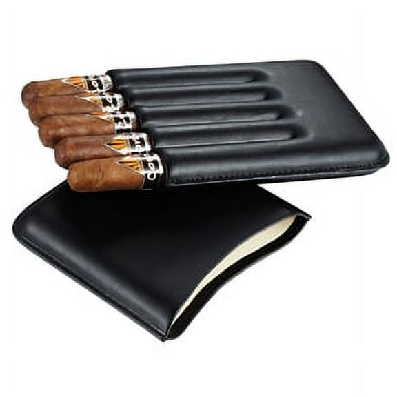 Visol VCASE722 Carmaro Black Leather Cigar Case for 5 Cigars