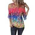 thumbnail image 2 of Mujeres sueltas casual 3/4 manga sin tirantes estampado blusa casual camiseta túnica tops Fridja czfsfas1629, 2 of 7