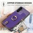 thumbnail image 6 of Decase Wallet Case for Samsung Galaxy A52 5G,Shockproof Rugged Phone Cover With 360° Rotatable Ring Kickstand & Back Zipper Card Pocket Cloth Fabric Hybrid PU Leather,for Women Men - Purple, 6 of 7