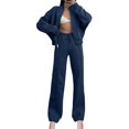 thumbnail image 6 of CFLVAEK Sweatsuits for Women 2pcs Outfits Zip Up Sweatshirt Jackets Drawstring High Waist Wide Leg Trousers Fall Trendy Workout Sets Blue M, 6 of 8